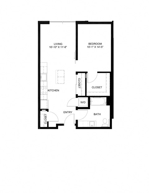 Floor plan for 1 bed, 1 bath, 707 sqft